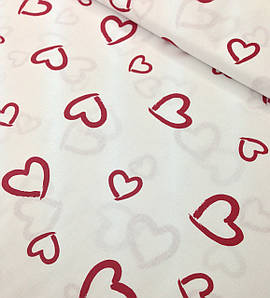 Бавовняна тканина польська серця (валентінки) червоні на білому (E-0186)