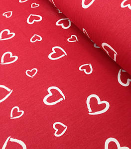Бавовняна тканина польська серця (валентинки) білі на червоному