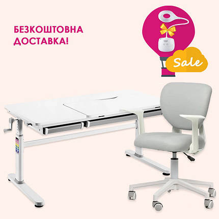 Комплект зростаюча парта-трансформер Cubby Iris Grey + крісло FunDesk Buono Grey сірий для школяра хлопчика, фото 1