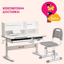Комплект парта з надбудовою Fundesk Fiore II Grey + дитячий стілець FunDesk SST3L Grey для школяра, фото 2