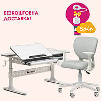Комплект регулируемая парта-трансформер Fundesk Fiore Grey + кресло Fundesk Buono Grey серый для школьника