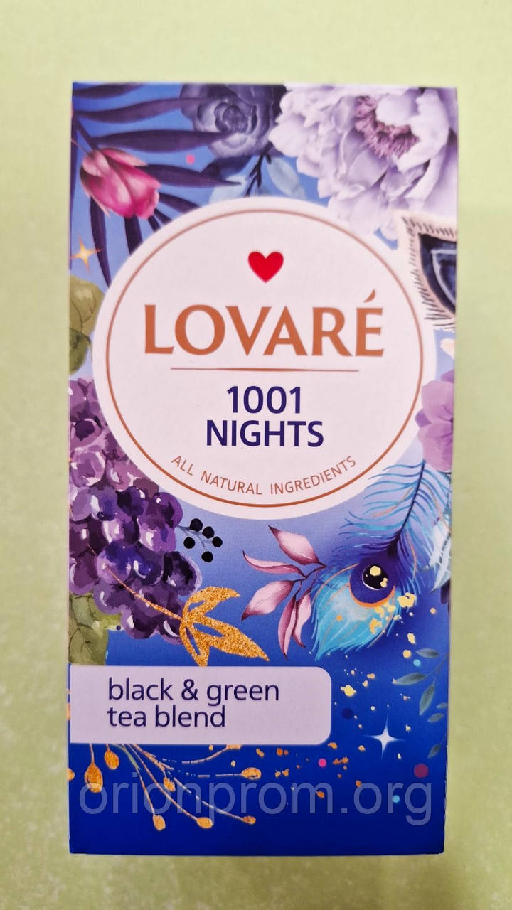 Чай Lovare 1001 ніч 24 пакети суміш чорного та зеленого, фото 1