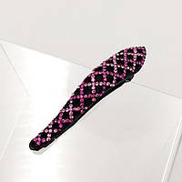 Шпилька бічна качечка 10х1,8 см чорний метал із малиновими стразами