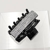 Краб для волосся класика 7,5х5х5 см чорний пластик із білими стразами