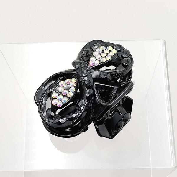 Шпилька краб 8х4,5 см чорний пластик стрази хамелеон, фото 1