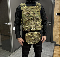 Плитоноска бронежилет с подсумками и напашником, двойной быстрый сброс, с камербандами, Мультикам Чехол под Бр