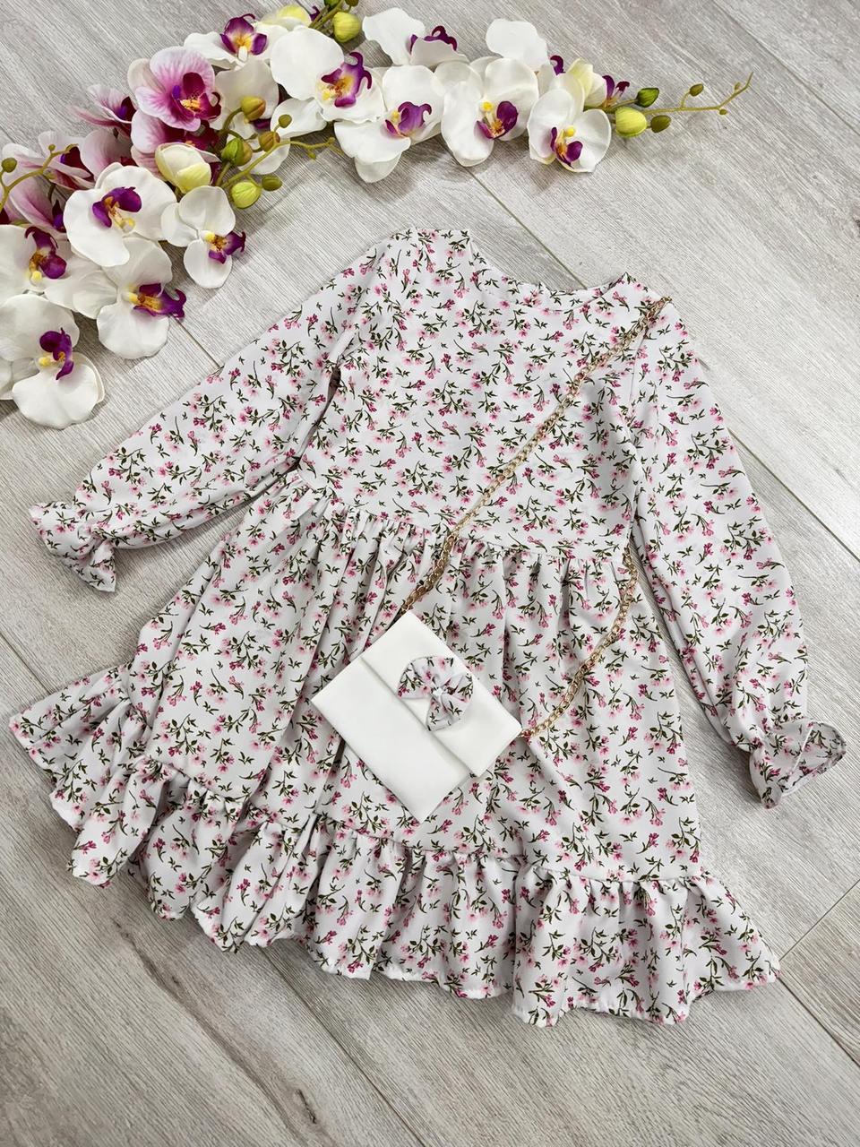 Дитяча сукня із легкої тканини софт із сумочкою (104 розмір) біла в квіточку