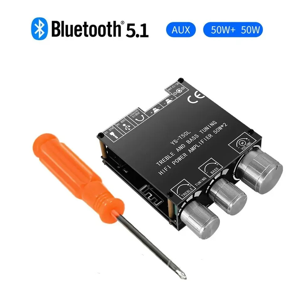 Підсилювач звуку ZK-T50L, 2х50Вт з Bluetooth 5.1, USB, AUX. DC 12-24v, ZK-T50L