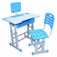 Парта для школьников со стульчиком, стол письменный Бемби регулируемый, синий