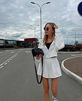 Женский спортивный костюм модный оверсайз,стильный комплект двойка шорты и кофта с капюшоном белого цвета