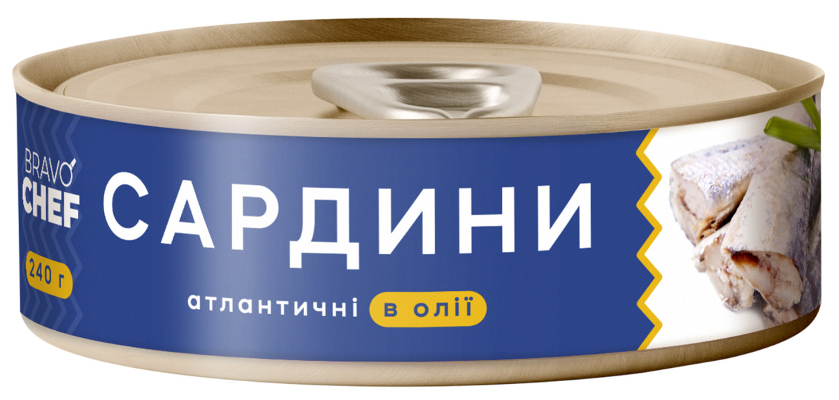 BRAVO CHEF Сардини атлантичні в соняшниковій олії, 240г EO