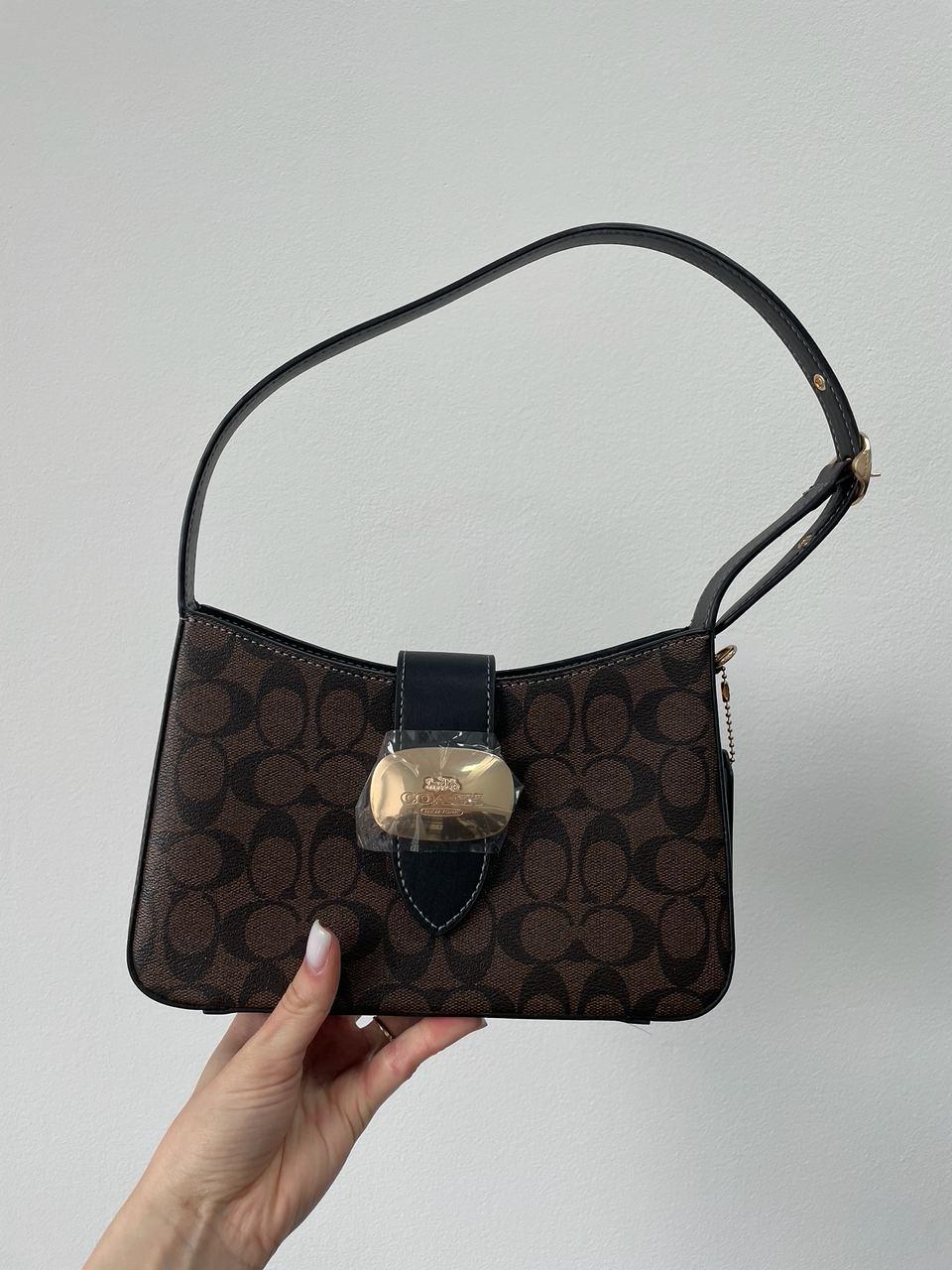 Жіноча сумка Коуч коричнева Coach Brown Eliza Shoulder Bag In Signature Canvas