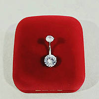 Пірсинг у пупок медична сталь класична сережка у формі банан з цирконами "Алмази" в оксамитовому футлярі