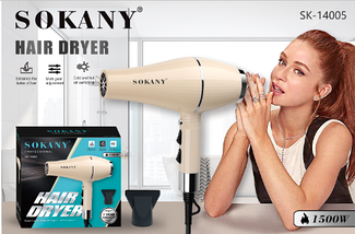 Потужний професійний фен для волосся з насадкою концентратором Sokany SK-14005 1500 Вт 2 режими роботи, фото 2