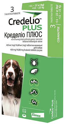 Кределіо плюс жувальна таблетка від бліх і кліщів для собак 11-22кг (1 таб) Credelio