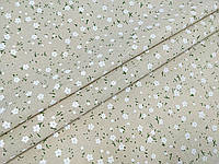 Ткань Лен коттон лакр мелкие цветочки, бежево-серый