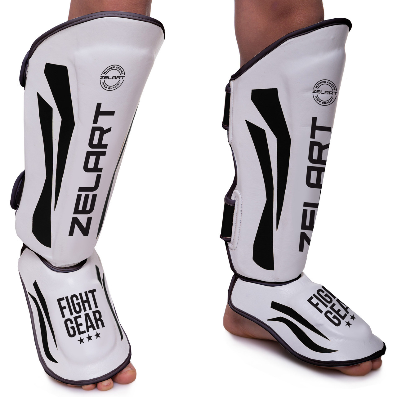 Захист гомілки та стопи для єдиноборств захист для ніг Zelart Fight 7042 розмір S White-Black, фото 1