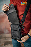 Чоловіча барсетка з клапаном, чорна сумка через плече з натуральної шкіри, класичний месендджер, фото 3