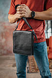 Чоловіча барсетка з клапаном, чорна сумка через плече з натуральної шкіри, класичний месендджер, фото 5