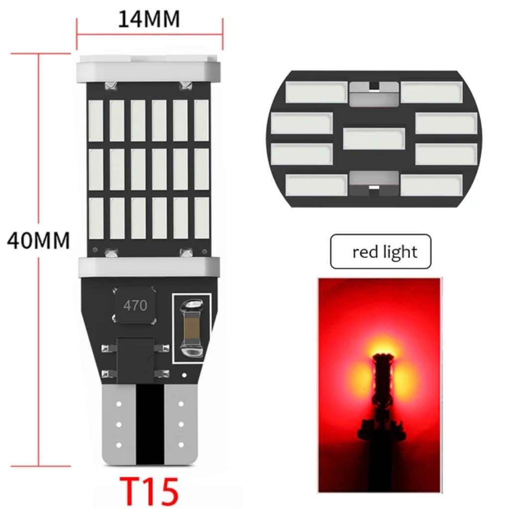 Світлодіодна лампа LED T15 / W16W 4014 45 SMD CANBUS червоний
