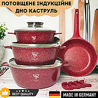 Набор кастрюль TOP KITCHEN с мраморным гранитным покрытием красный Набор посуды с антипригарным покрытием