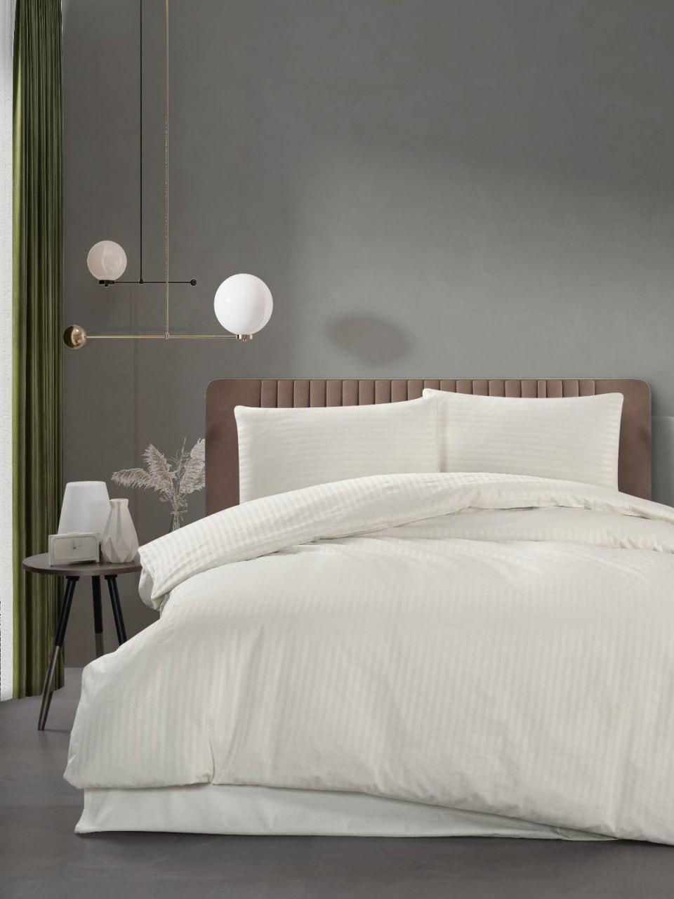 Постільна Білизна Страйп Сатин Турция DNZ Кремовий 200х220см, фото 1