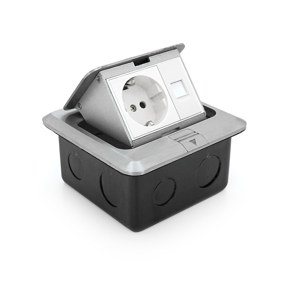 Розетка універсальна + 1 Shuko + 1RJ-45 висувна із заземленням J02L, Input: AC 100-250V 13A, White, фото 1