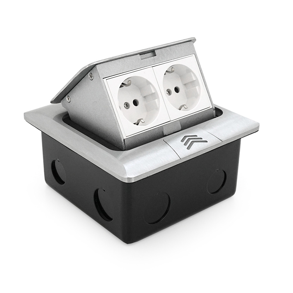 Розетка подвійна напольная висувна із заземленням J28L, Input: AC 100-250V 16A, White, фото 1