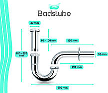 Універсальний сифон Badstube для раковин і умивальників, зливна труба, заглибна труба 10 с, Amazon, Німеччина, фото 2
