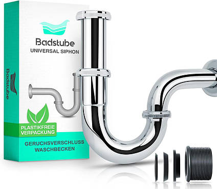 Універсальний сифон Badstube для раковин і умивальників, зливна труба, заглибна труба 10 с, Amazon, Німеччина, фото 1