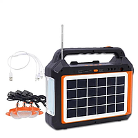 Фонарь-Power Bank-радио-блютуз с солнечной панелью 9V 3W+лампочки 3шт EP-0198