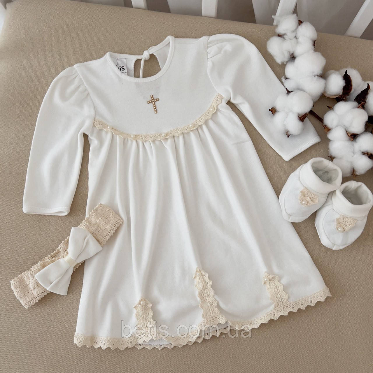 Сорочка "Гармонія" д.р. Дівчинка з пов'язкою,пінетки Молочний Інтерлок арт.27682434 Зріст 50-38(р)