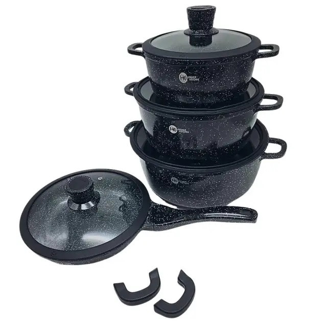Набір каструль із гранітним покриттям Higher kitchen НК-324 Чорний, фото 1