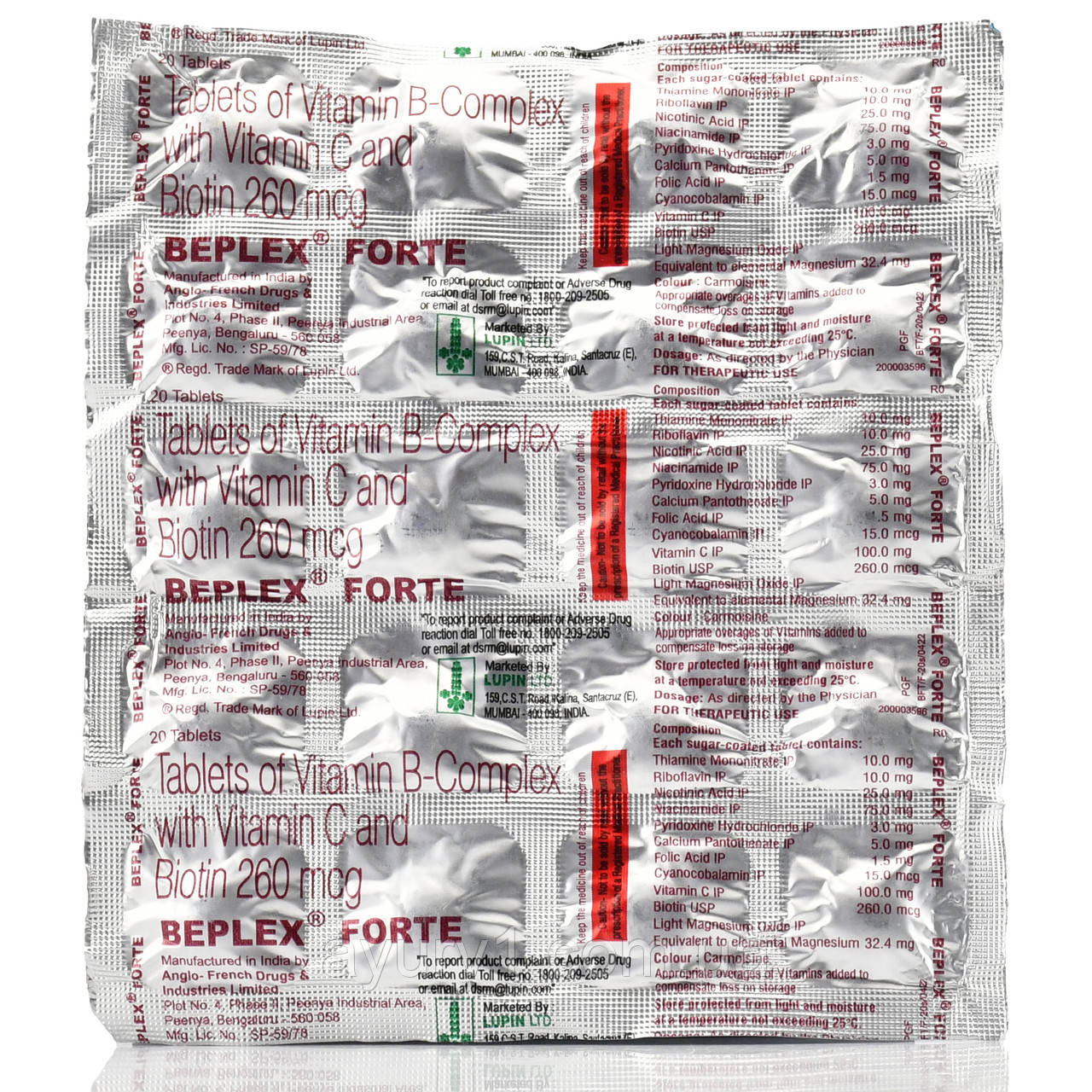 Вітаміни та мінерали, Beplex Forte B-Complex with Vitamin C and Biotin 260 mg,