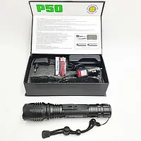 Фонарь аккумуляторный ручной металлический фонарик с зумом 2х18650 battery BL P08 P50 черный алюминиевый сплав