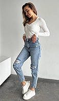 Женские джинсовые брюки джинсы мом с разрезами 25 - 31 30