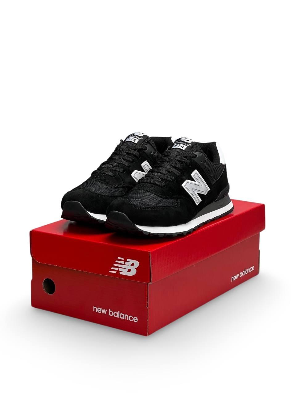 Чоловічі кросівки New Balance 574 Black White Gray Reflectiv (Чорні) Взуття Нью Беланс 574 натуральна замша демісезон
