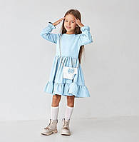 Платье на девочку 7 лет 122 см Замш 002788 Голубой