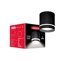 Світильник світлодіодний Maxus Surface Downlight 12W 4100K Black, Черный, Чорний