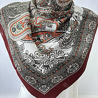 Цветочный классический летний женский платок. Турецкий платок из мягкой вискозы Бордовый