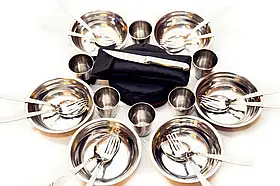 Похідний набір посуду для пікніка "Дорожній" туристичний з нержавійки на 6 персон в зручному чохлі