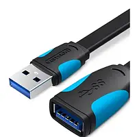 Кабельний подовжувач Vention Flat USB3.0 A (тато)  - USB3.0 A (мама) 1.5m Black (VAS-A13-B150)