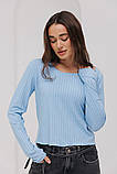 Лонгслів arjen жіночий однотонний укорочений кофточка рубчик L блакитний, фото 3