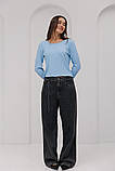 Лонгслів arjen жіночий однотонний укорочений кофточка рубчик L блакитний, фото 4