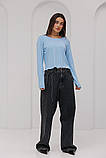 Лонгслів arjen жіночий однотонний укорочений кофточка рубчик L блакитний, фото 5