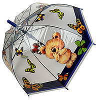 Детский прозрачный зонт-трость полуавтомат с яркими рисунками мишек от Rain Proof с темно-син PZ, код: 8324179