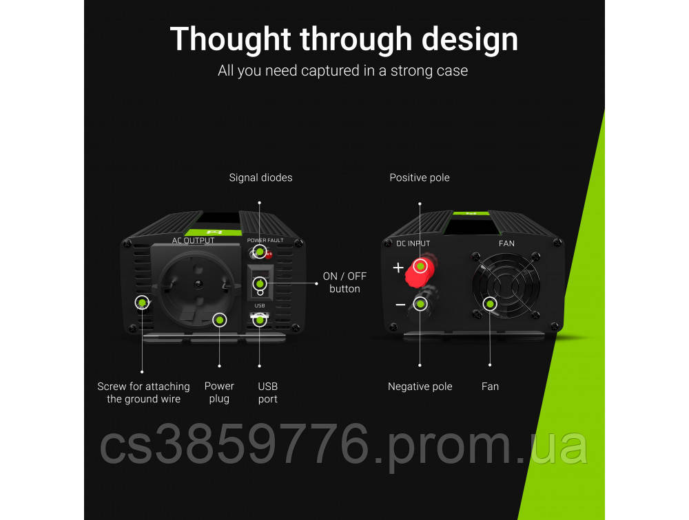 Преобразователь тока автомобильный Green Cell 12V на 230V 1000W/2000W чистая синусоида HBB - фото 6 - id-p2174559547