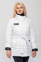 Фірмова жіноча демісезонна біла куртка з поясом, великі розміри