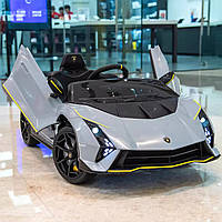 Детский одноместный электромобиль Машина Спорткар Lamborghini Autentica M 5100EBLR-11 кожаное сидение, серый