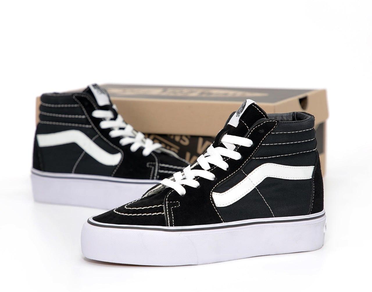 Жіночі кеди платформаVans SK-8 Platform Black White (Чорні) Кросівки Ванс СК-8 замша текстиль високі демісезон